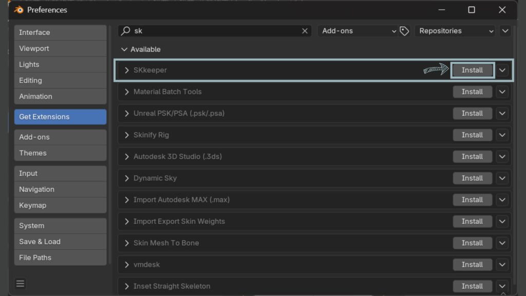 Preferences→Get ExtensionsでSKkeeperをインストール