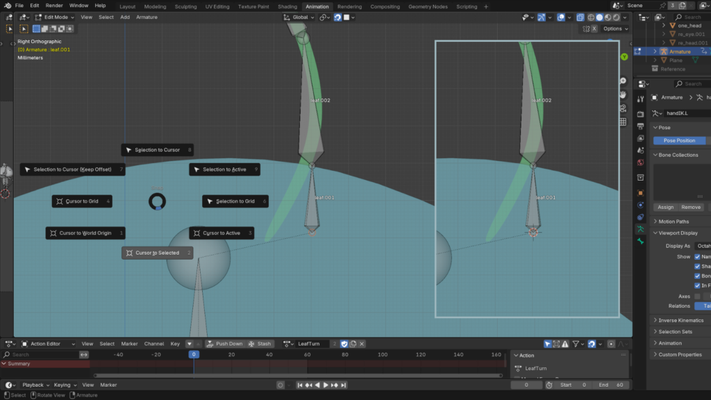 3DカーソルをボーンのHeadに移動させる