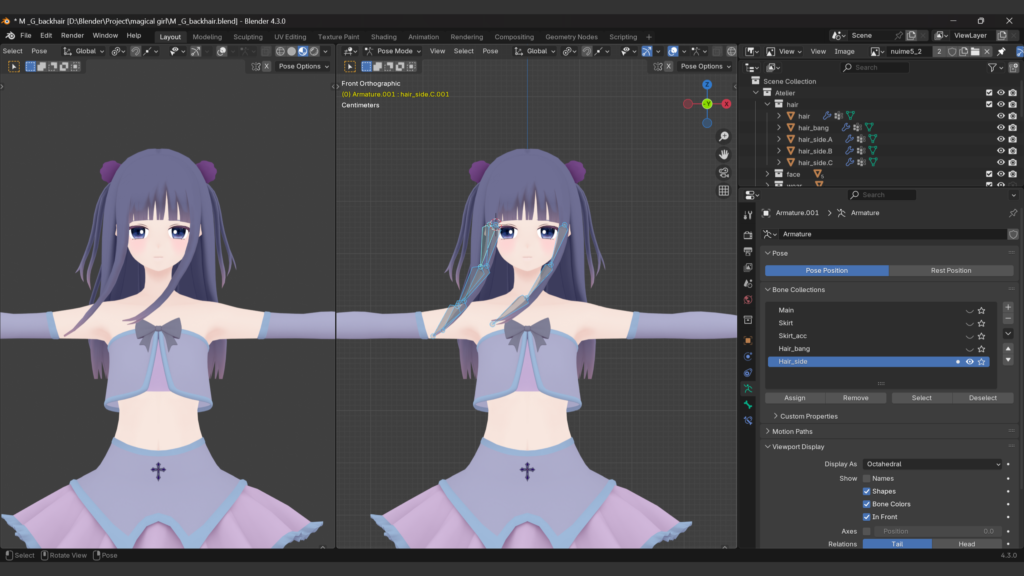 サイドヘアーの基本リギング終了