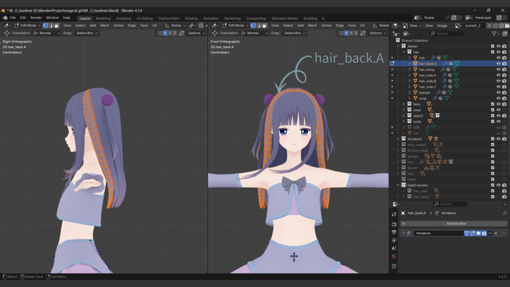 P > Selection でhair_back.Aを作る