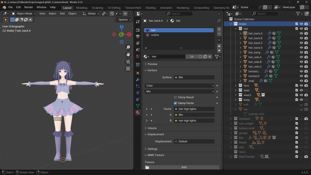 hairのCollectionに入っているオブジェクトたちから画像出力していく